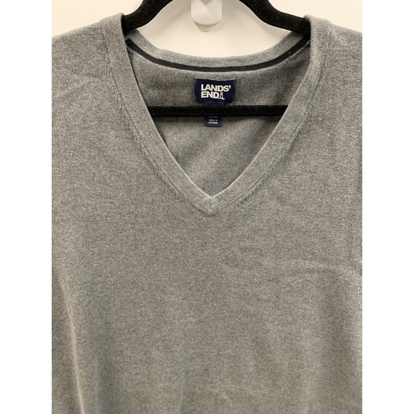 Lands'‎ End Men's Sweater Vest Large Gray  Cotton V-Neck Pullover Classic - Picture 2 of 8